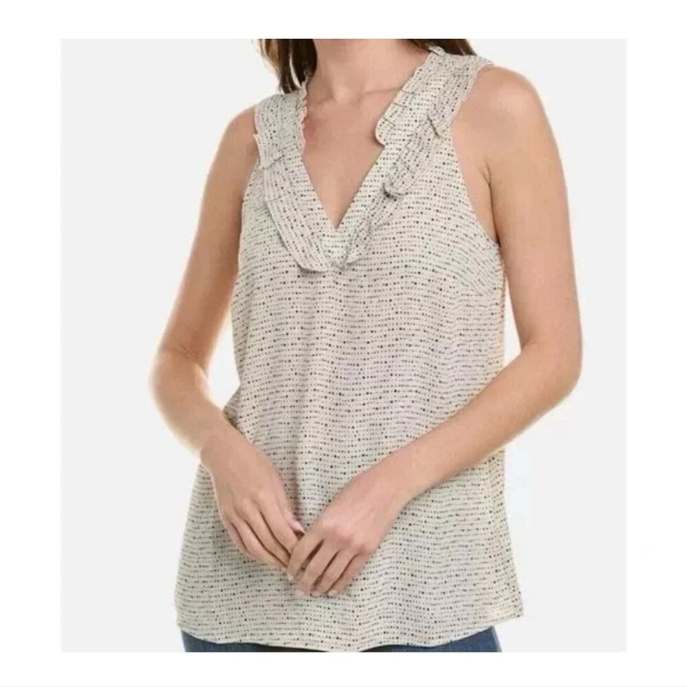Cabi Morse Code Sleeveless ruffle front casual tank top Size XL Great condition